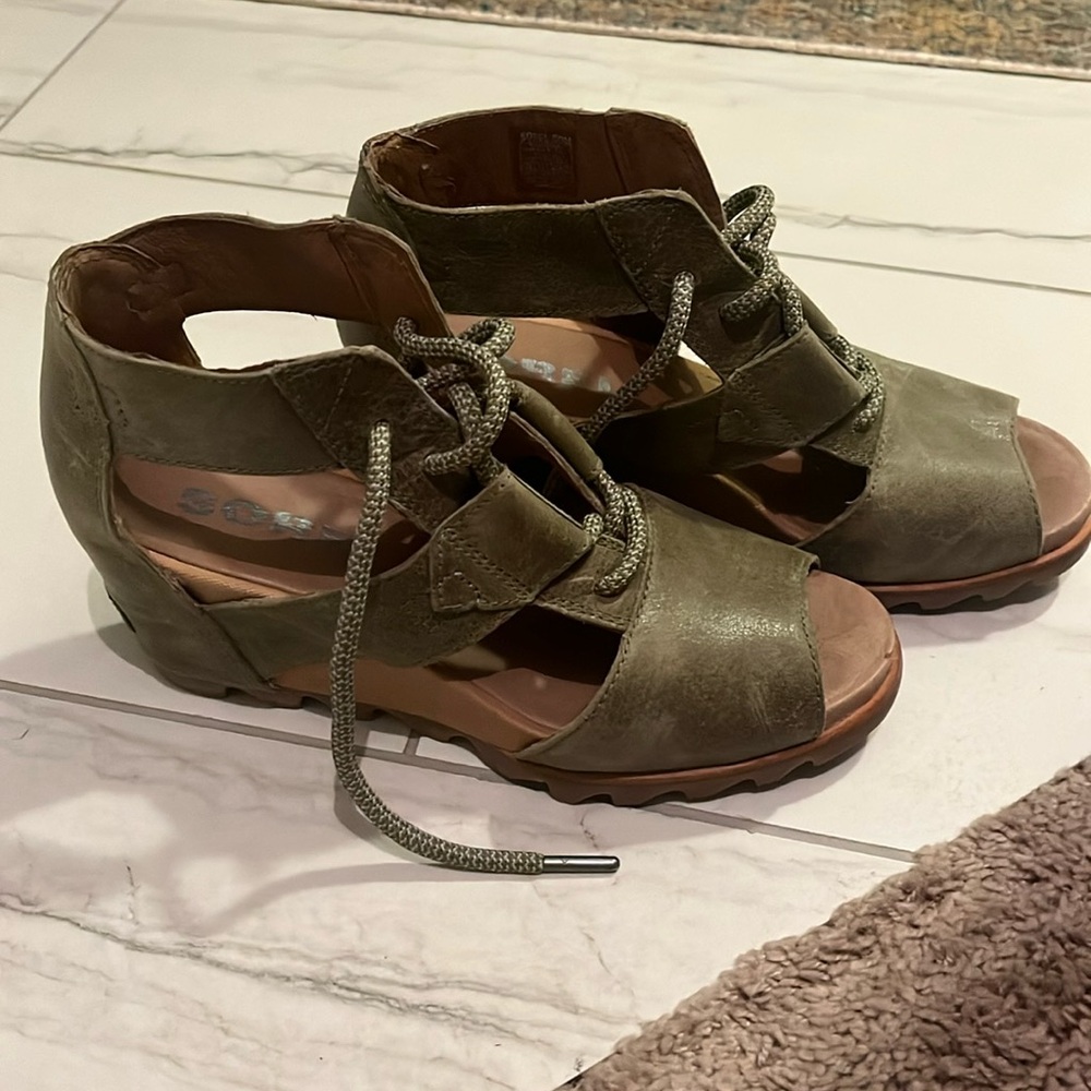 Sorel Joanie II Women Ankle Leather Lace Up Wedge Sandals shoes Size 9.5